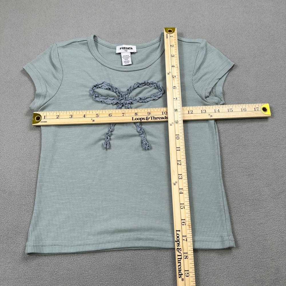 RSQ T Shirt Kids Girls Large Light Blue Ribbed Bow Detail Short Sleeve Top Tee - Picture 3 of 5